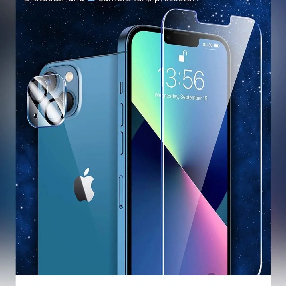 LK 2 Pack iPhone 13 Screen Protector with 2 Pack Camera Lens Protector